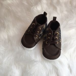 Carter’s Brown Leather with Blue and Yellow Plaid